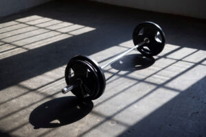 Photo of heavy weights in an empty industrial space